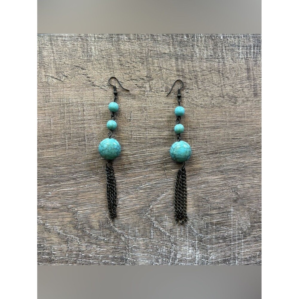 Fashion Jewelry women’s faux turquoise stone boho western dangle chain earrings